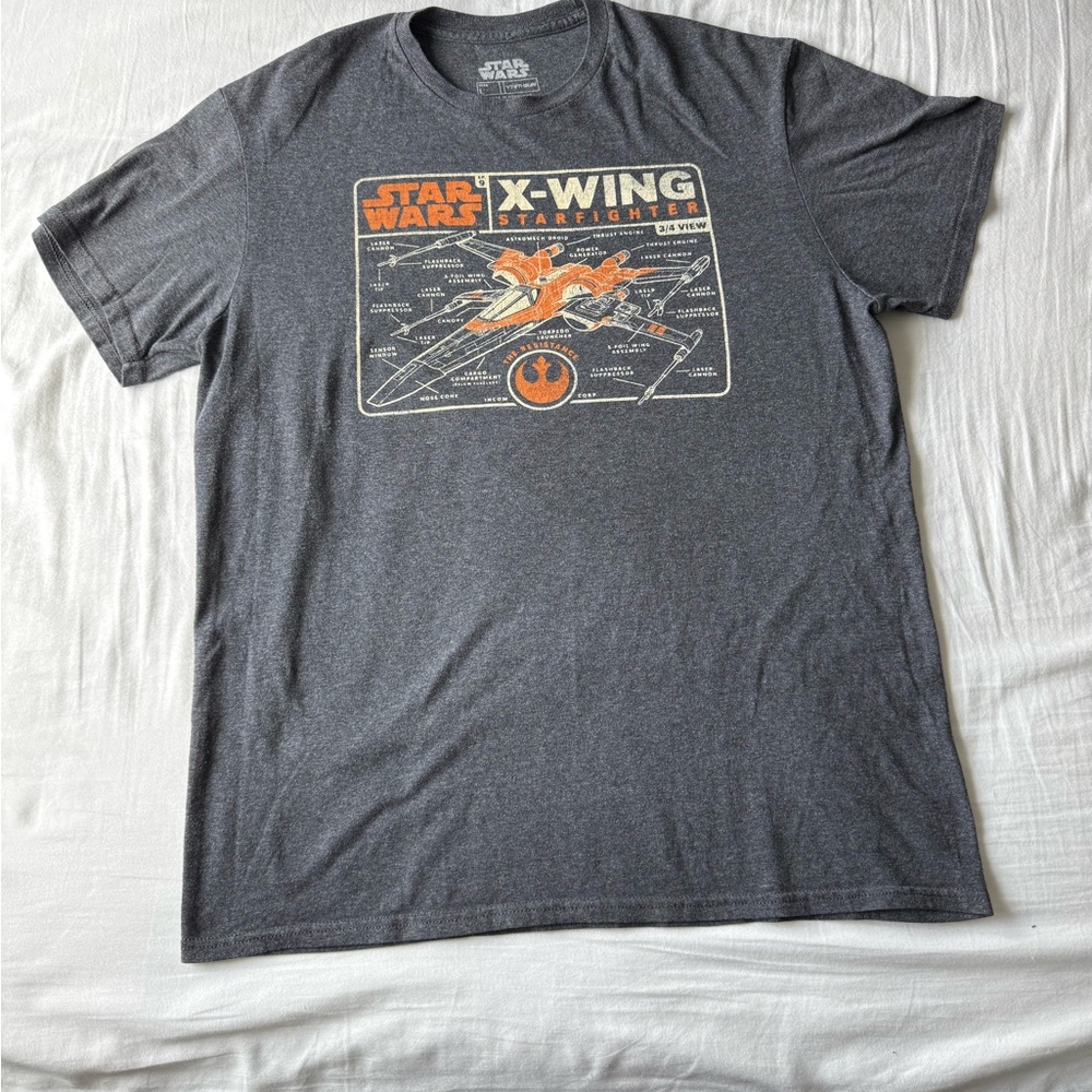 Mens Star Wars X-Wing Star Fighter T-Shirt Gray Short Sleeve Crew Neck